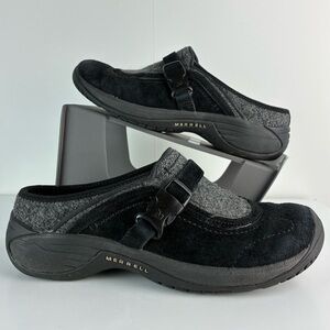Merrell women’s black suede encore sidestep mule slip on shoes size 7.5